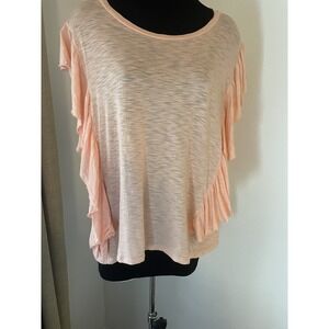 Elan Womens Ruffle sleeves slub  cotton Shirt Top Size M Peach USA
